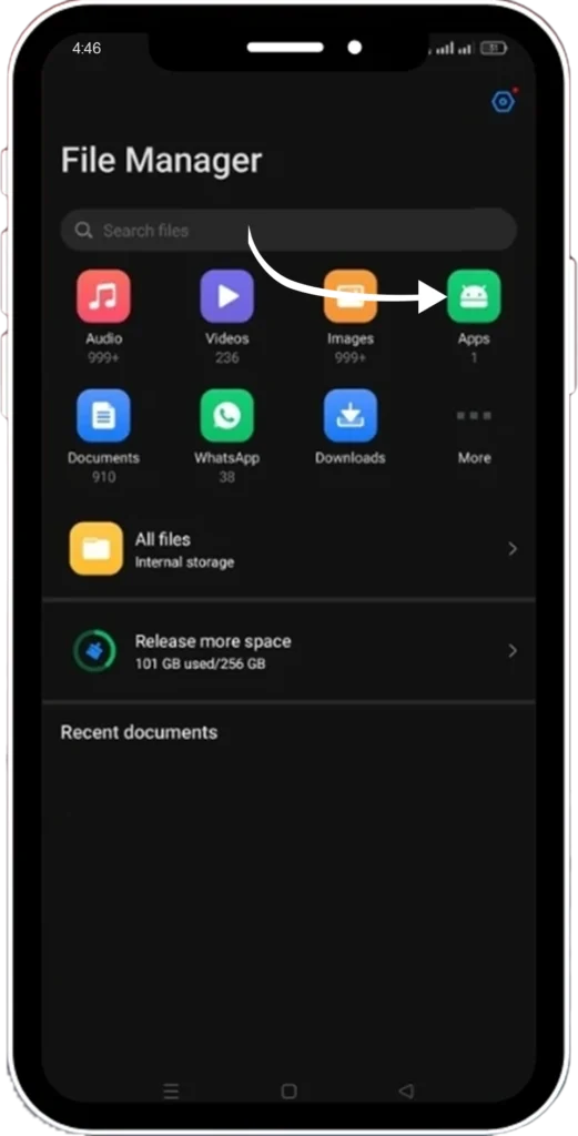 Step 2 Click on Apps option in file manager 1